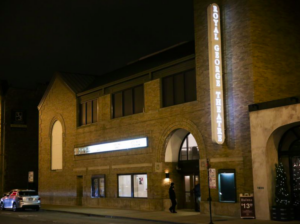 Exterior of Royal George Theatre in Chicago at night