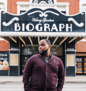 Ken-Matt Martin in front of the Victory Gardens Theater in Chicago. Photo by Nolis Anderson for The New York Times